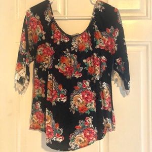 Black floral boutique blouse